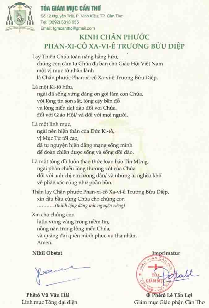 KINH CHÂN PHƯỚC PHAN-XI-CÔ XA-VI-Ê TRƯƠNG BỬU DIỆP